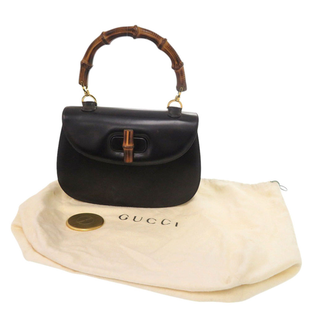 Gucci Bamboo Turnlock Leather Black Handbag