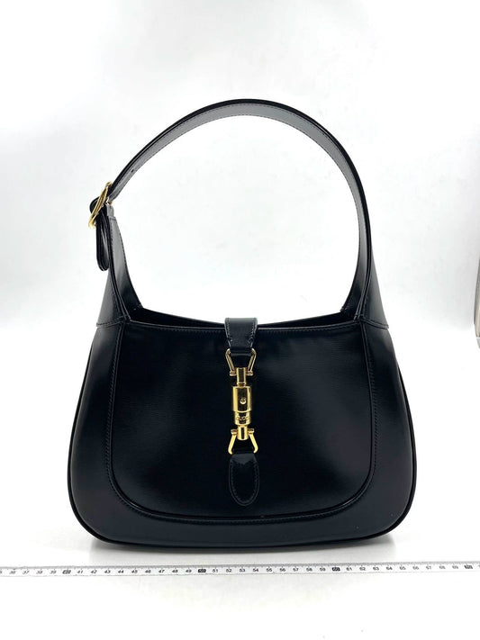 Gucci Jackie Adjustable Strap Leather Black Travel Bag