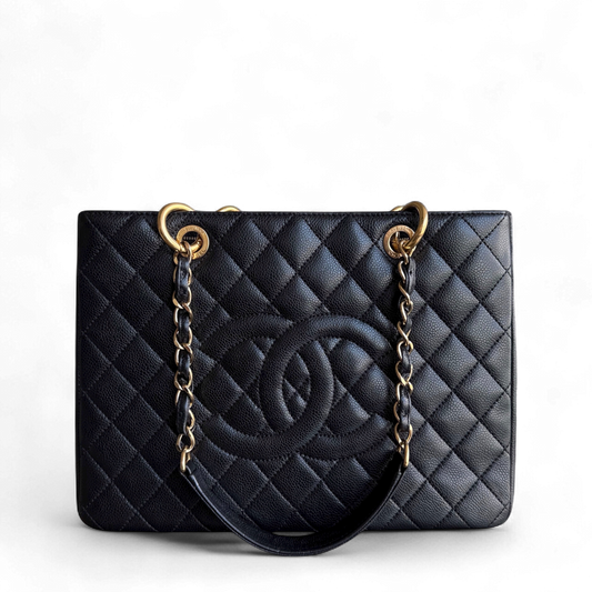 Chanel GST Grand Shopping Tote - Caviar Grained Quilted Black Tote Bag Series 17