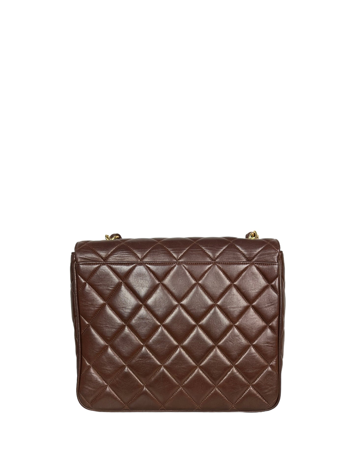 Chanel Brown Lambskin Leather CC Maxi Flap Messenger Bag