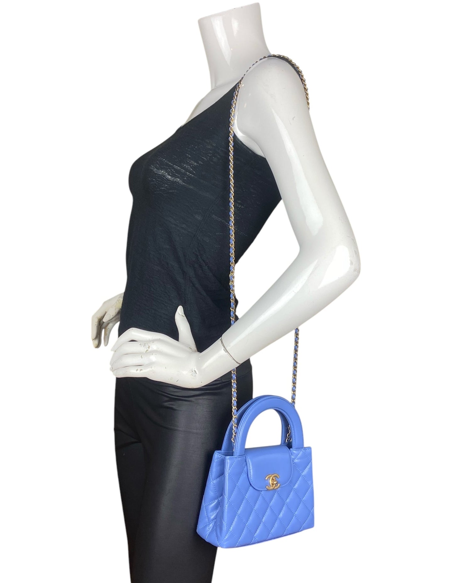 Chanel 2025 Blue Calfskin Quilted Nano Kelly Shopper Bag