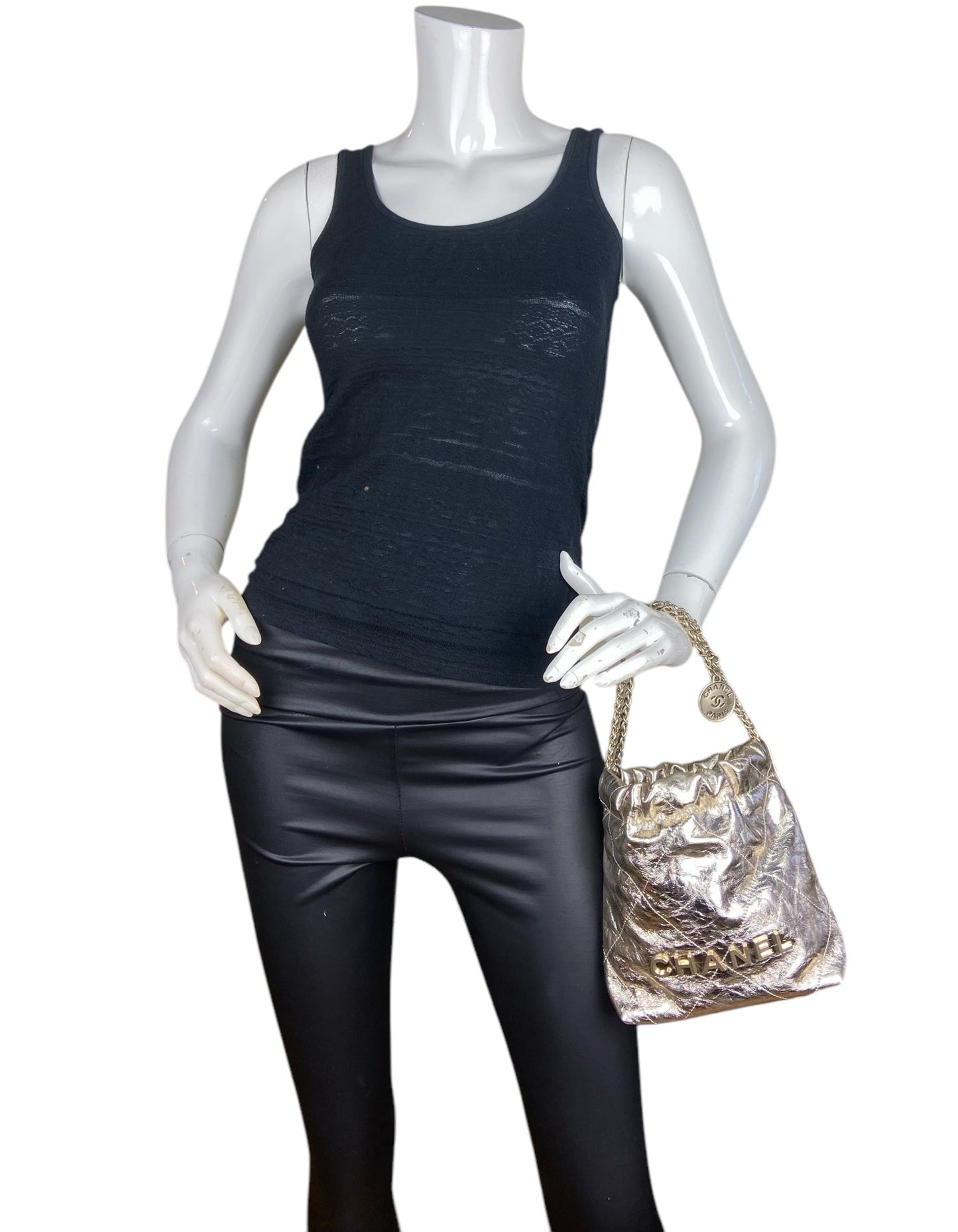 Chanel 2025 Metallic Calfskin Quilted Mini 22 Bag