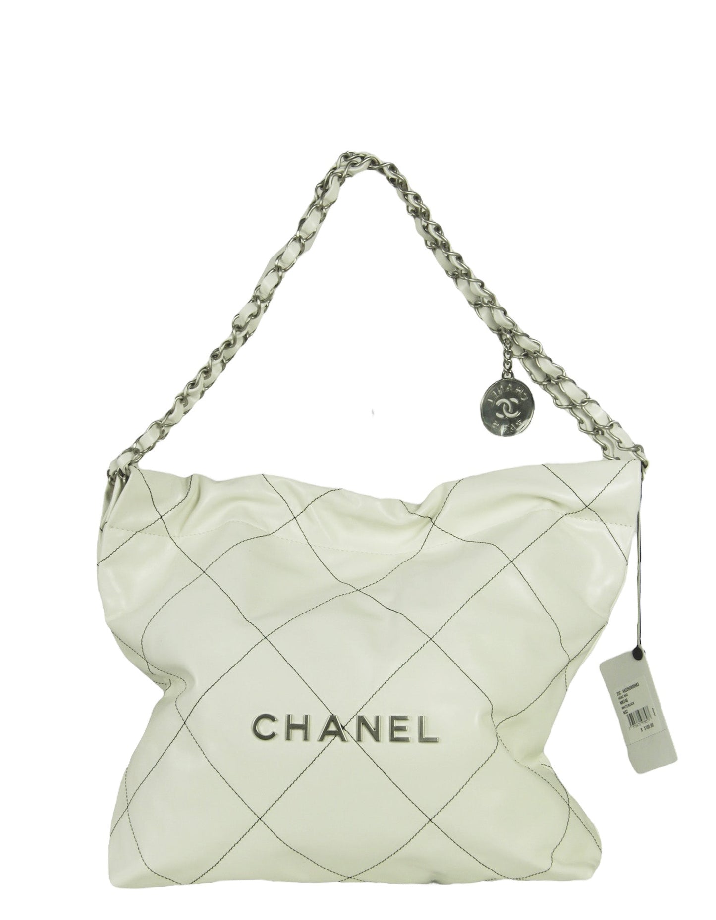 Chanel White Leather Quilted 22 Tote Bag