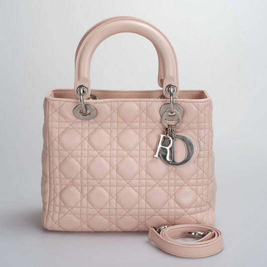 Dior Handbag Christian Lady Bag in Cannage with Hardwa Leather Lambskin Pink