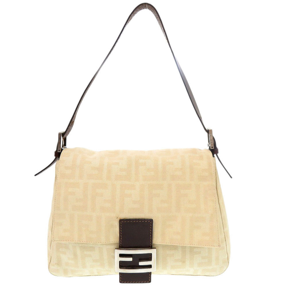 Fendi Shoulder Bag Mamma Zucca Pattern Women Leather Canvas Beige