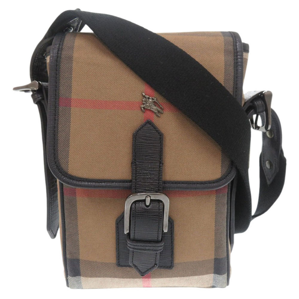 Burberry Shoulder Bag Mega Check Mens Leather Canvas Brown