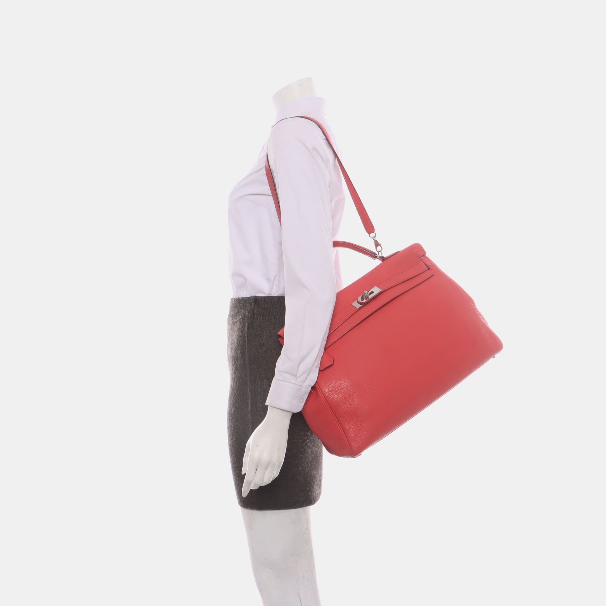 Hermes Kelly Rose Jaipur Clemence Retourne Hardware Handbag Silver Travel Bag