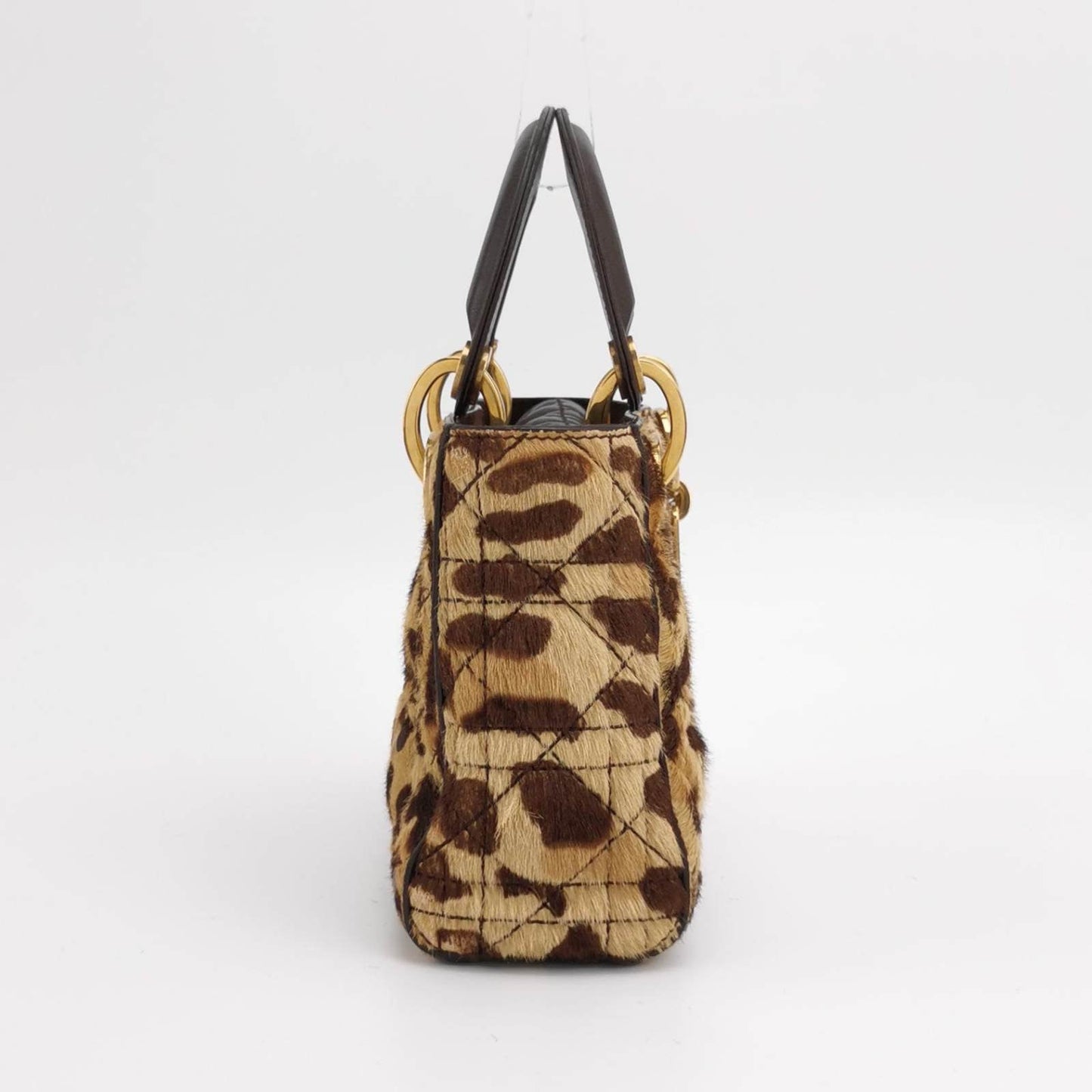 Dior Lady Handbag Pony Style Calfskin Leopard Print Leather Mini Travel Bag