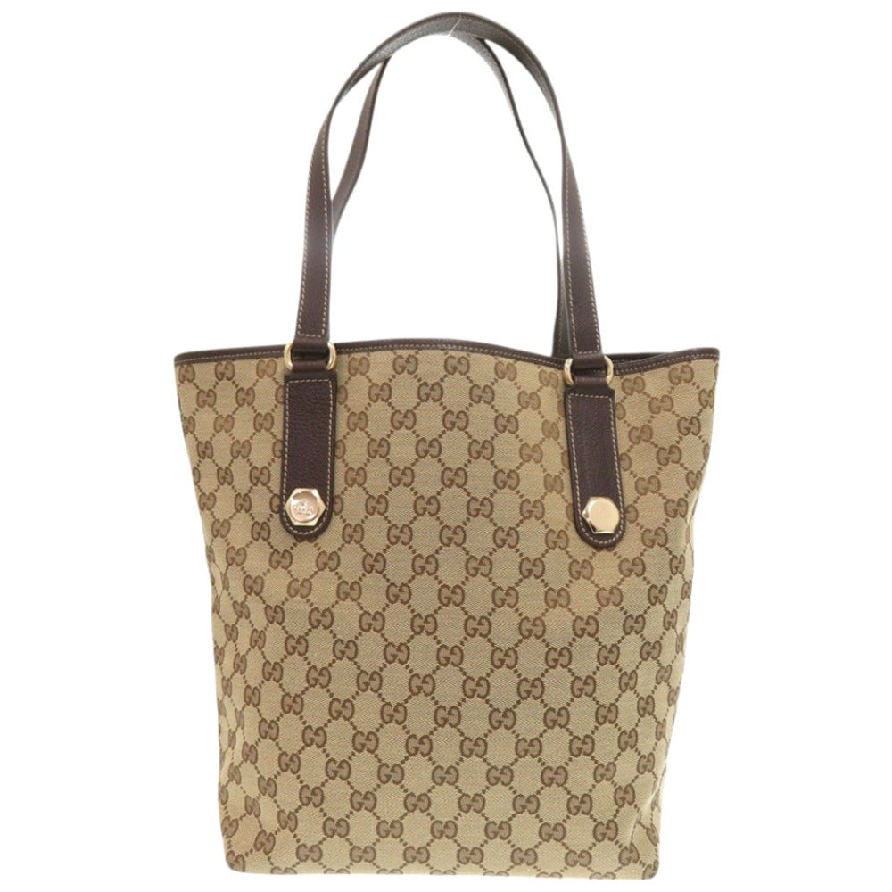 Gucci GG Leather Canvas Brown Tote Bag