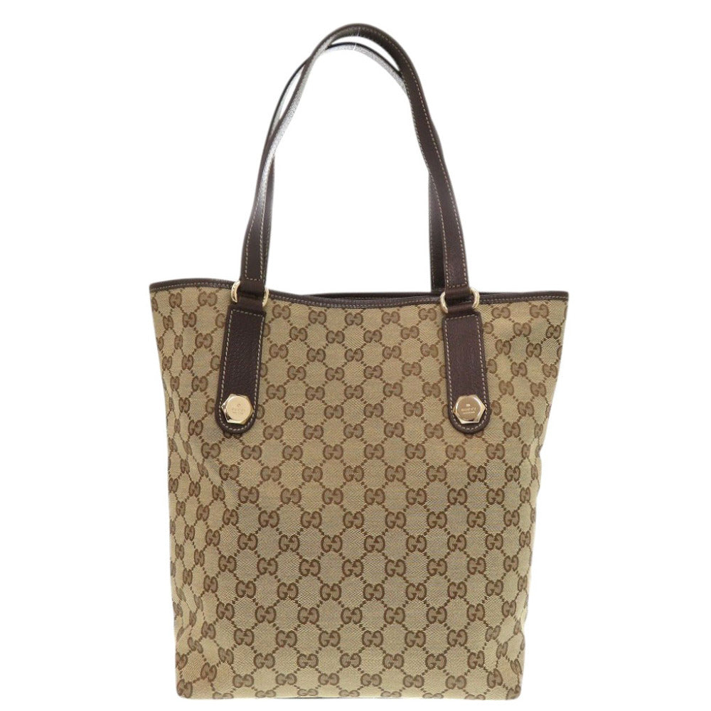 Gucci GG Leather Canvas Brown Tote Bag