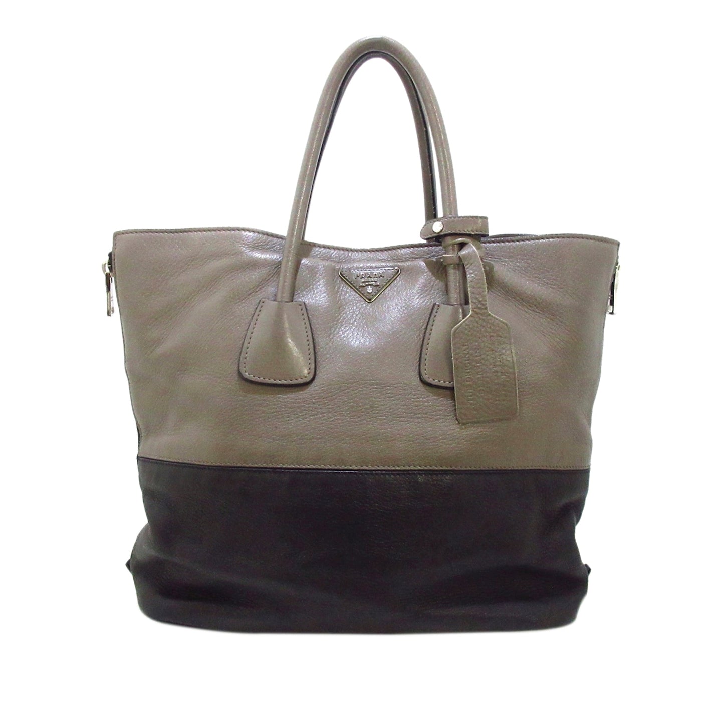 Prada Glace Calf Zippers Tote Bag Black