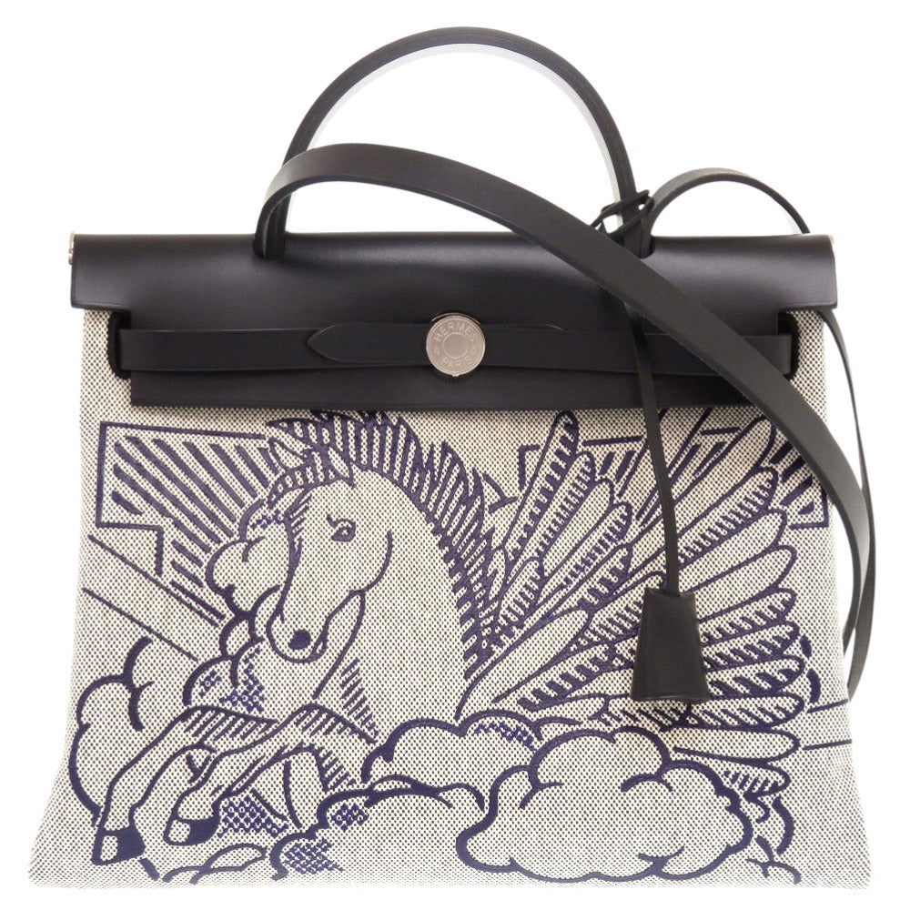 Hermes Handbag Toile Vash Hunter Indigo Herbag Pm Pegasus Blue Zip Travel Bag