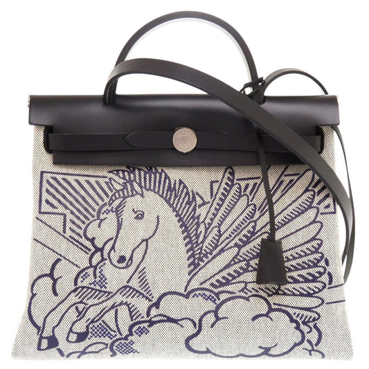 Hermes Handbag Toile Vash Hunter Indigo Herbag Pm Pegasus Blue Zip Travel Bag