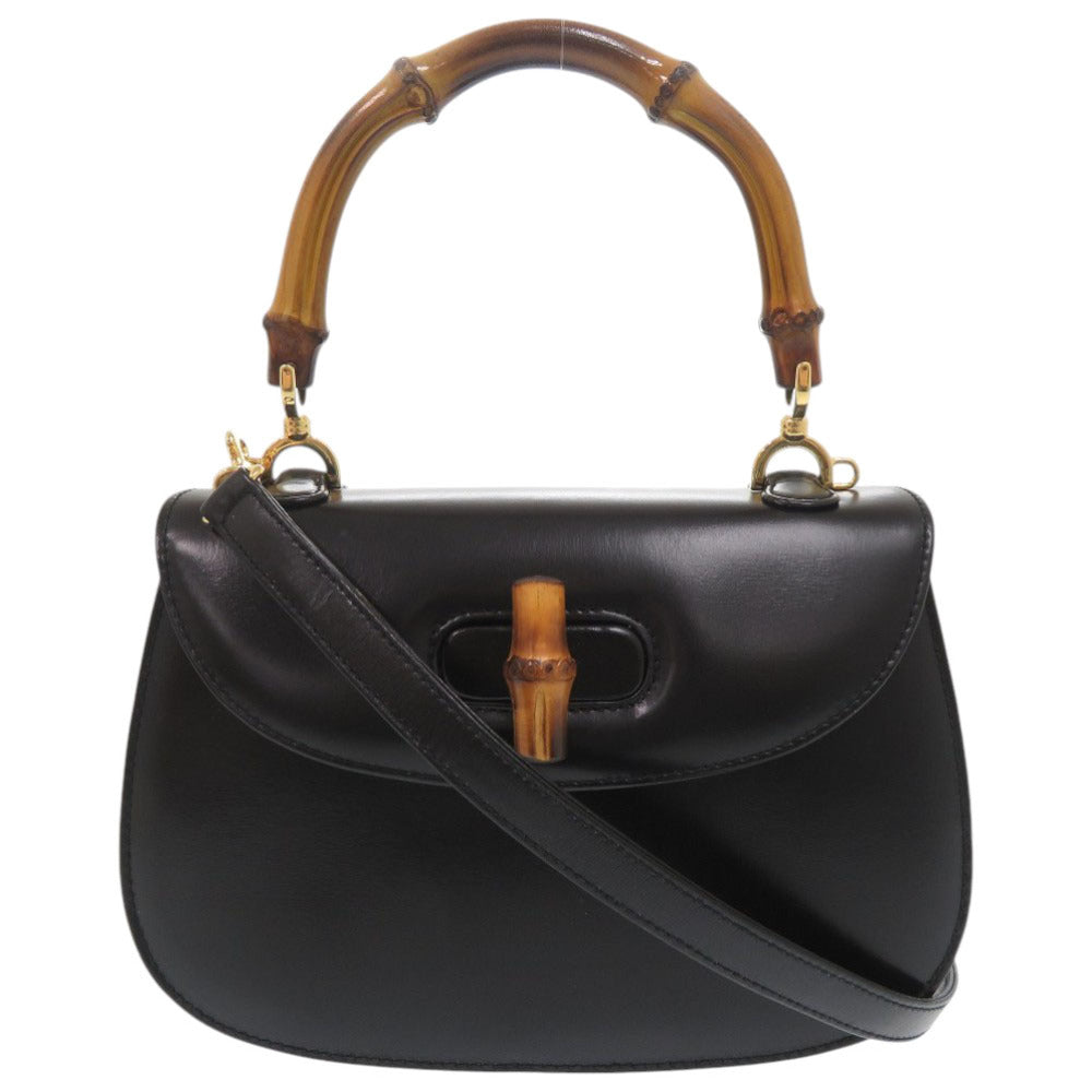 Gucci 000 46 2WAY Bamboo Leather Black Handbag