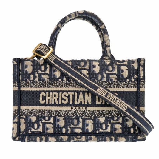 Dior Christian Handbag Navy Oblique Book Tote Canvas Mini Tote Bag