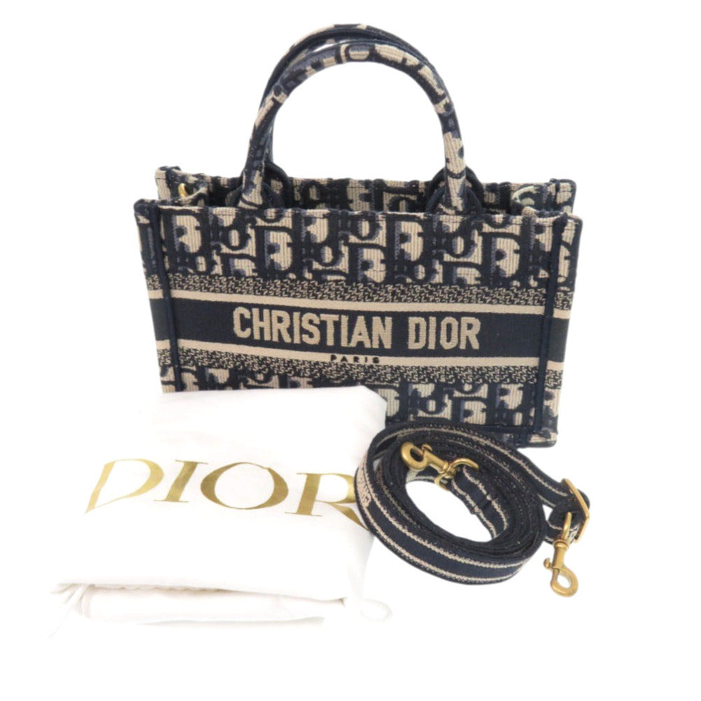 Dior Christian Handbag Navy Oblique Book Tote Canvas Mini Tote Bag