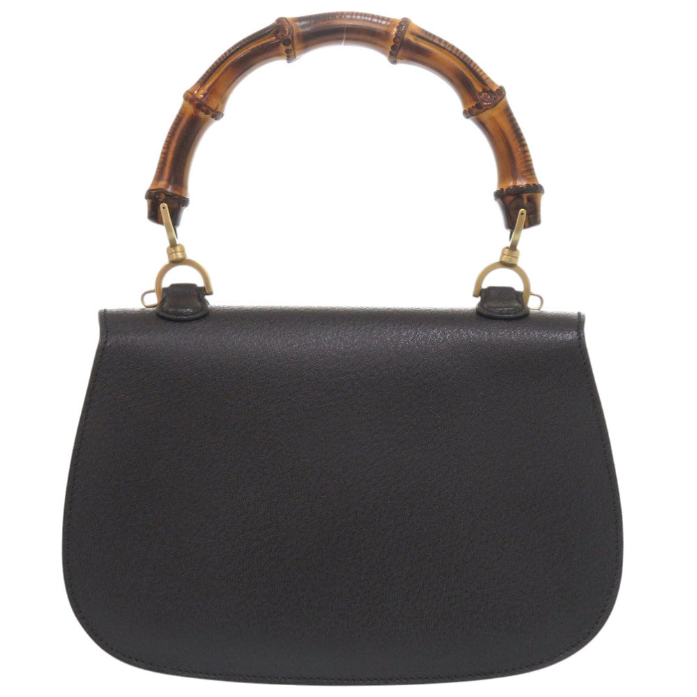 Gucci 000 2WAY Bamboo Leather Black Handbag