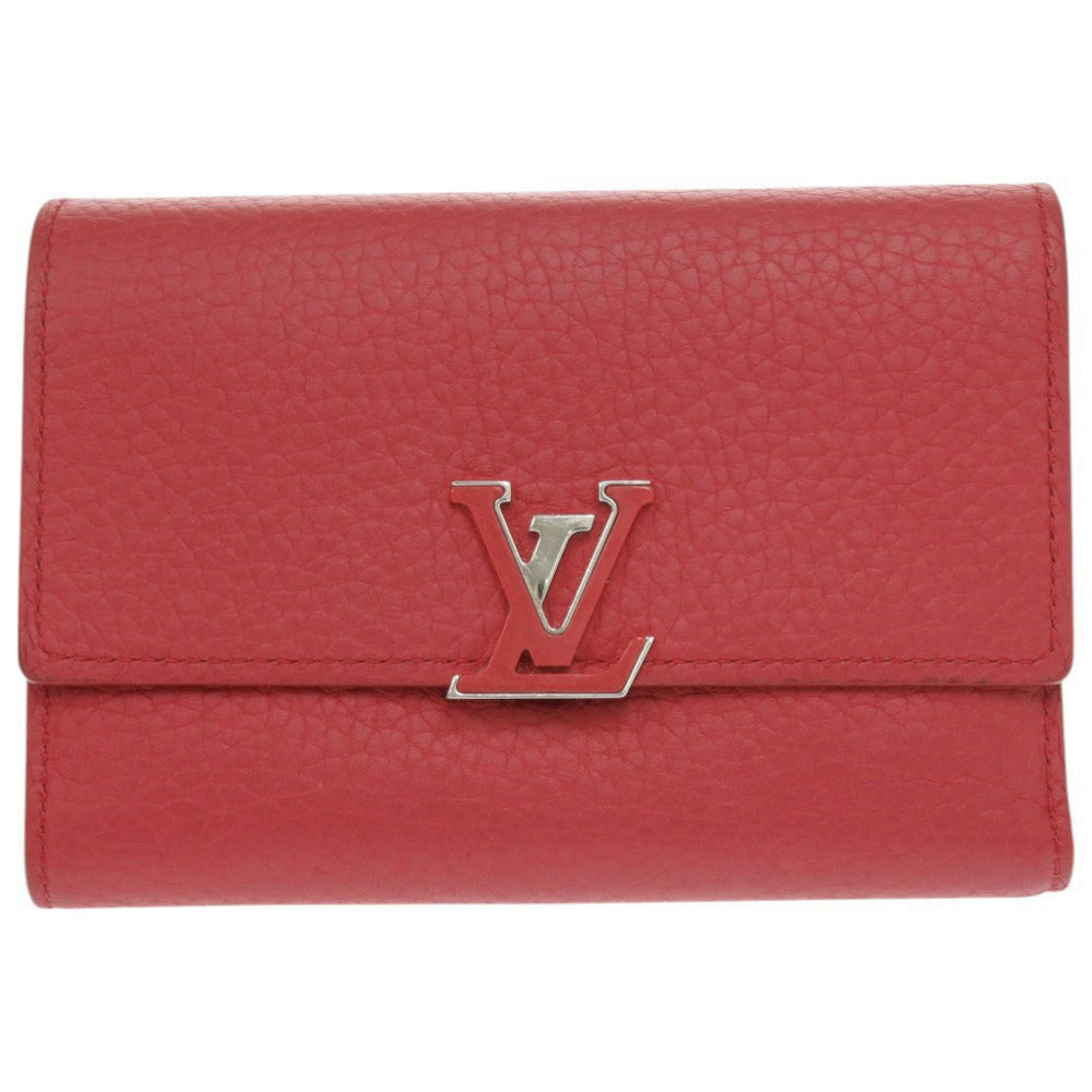 Louis Vuitton Tri-fold M62158 Portefeuille Capsino Compact Leather Red Wallet Case