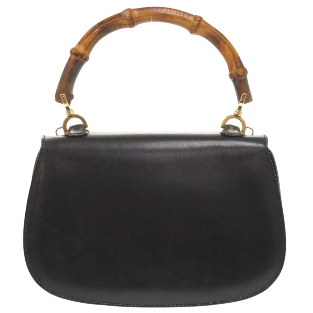 Gucci 000 2WAY Bamboo Leather Black Handbag