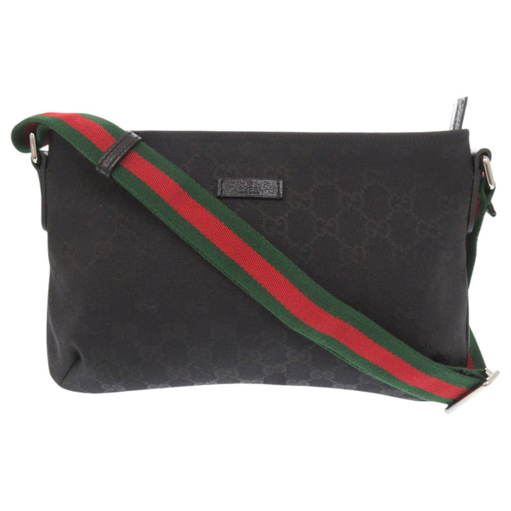 Gucci GG , Sherry line Leather Canvas Black Shoulder Bag