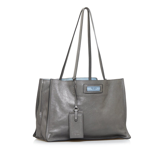 Prada Glace Calf Etiquette Tote Bag Gray