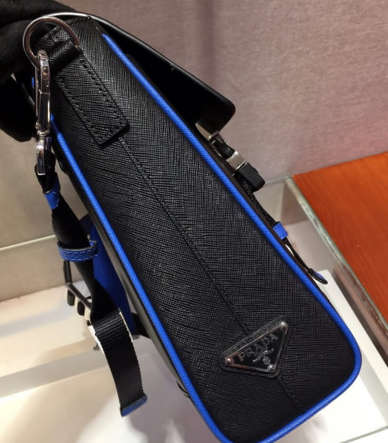 Prada Shoulder Bag Leather Saffiano Blue