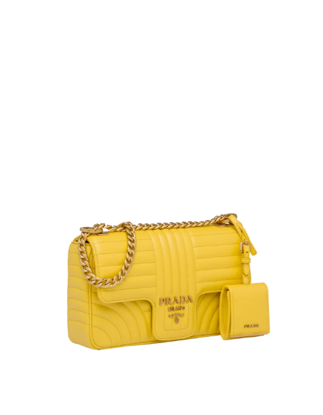 Prada Diagramme Bag Leather Yellow Medium Travel Bag