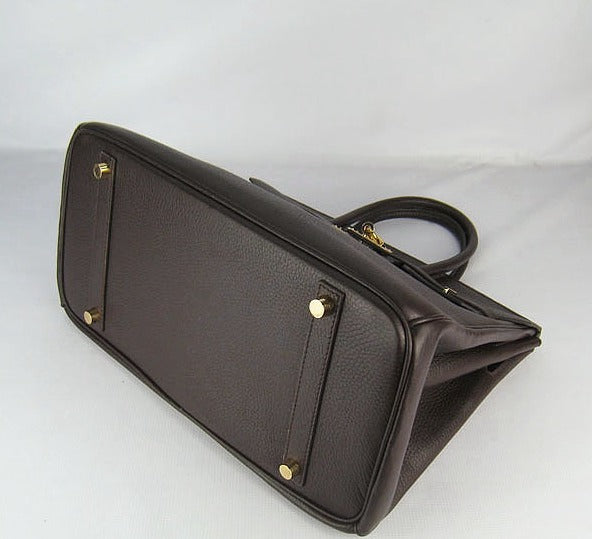 Hermes Luxury Birkin Cm Togo Handbags Dark Coffee Leather Gold Travel Bag