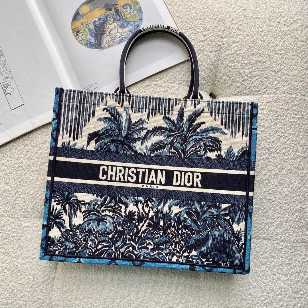 Book Cd Canvas Blue Multicolor Large Tote Bag