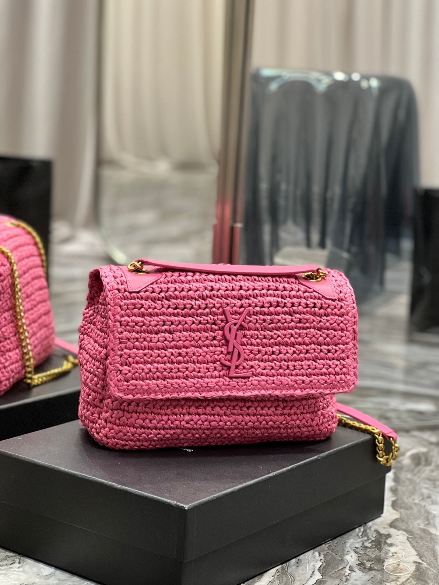 YSL Saint Laurent Niki Shoulder Bag Chain Pink Ysl 7704