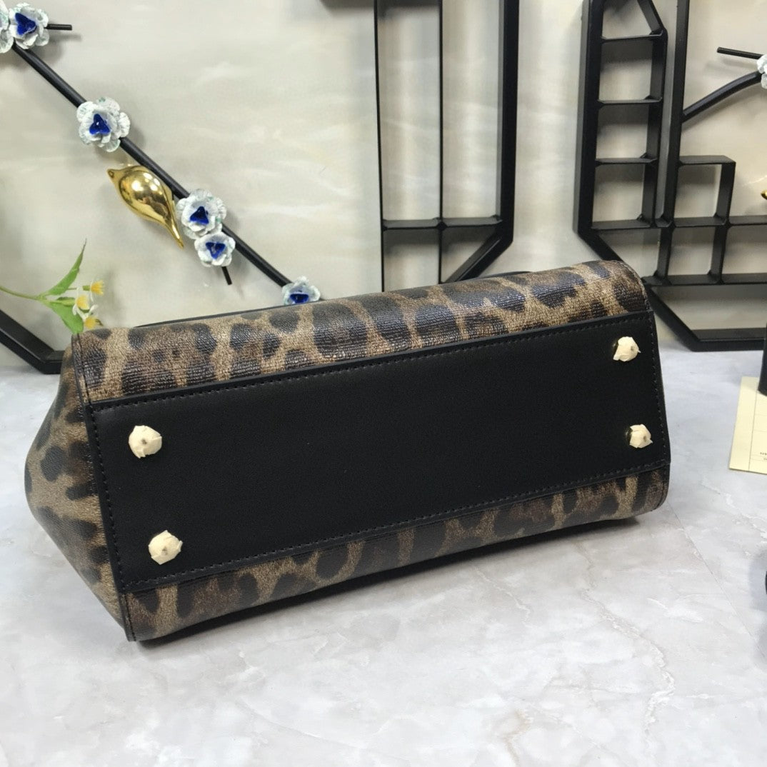 Top Quality Leopard Print Sicily Top Handle Medium Travel Bag