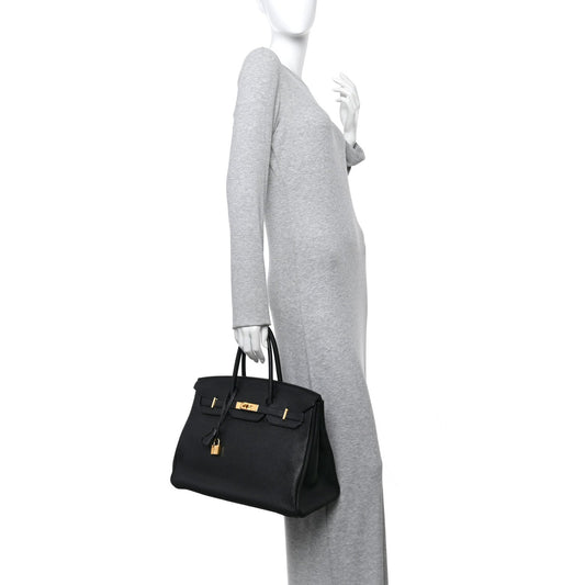 Hermes Togo Birkin Handbag Black Travel Bag 35 Black 1767496