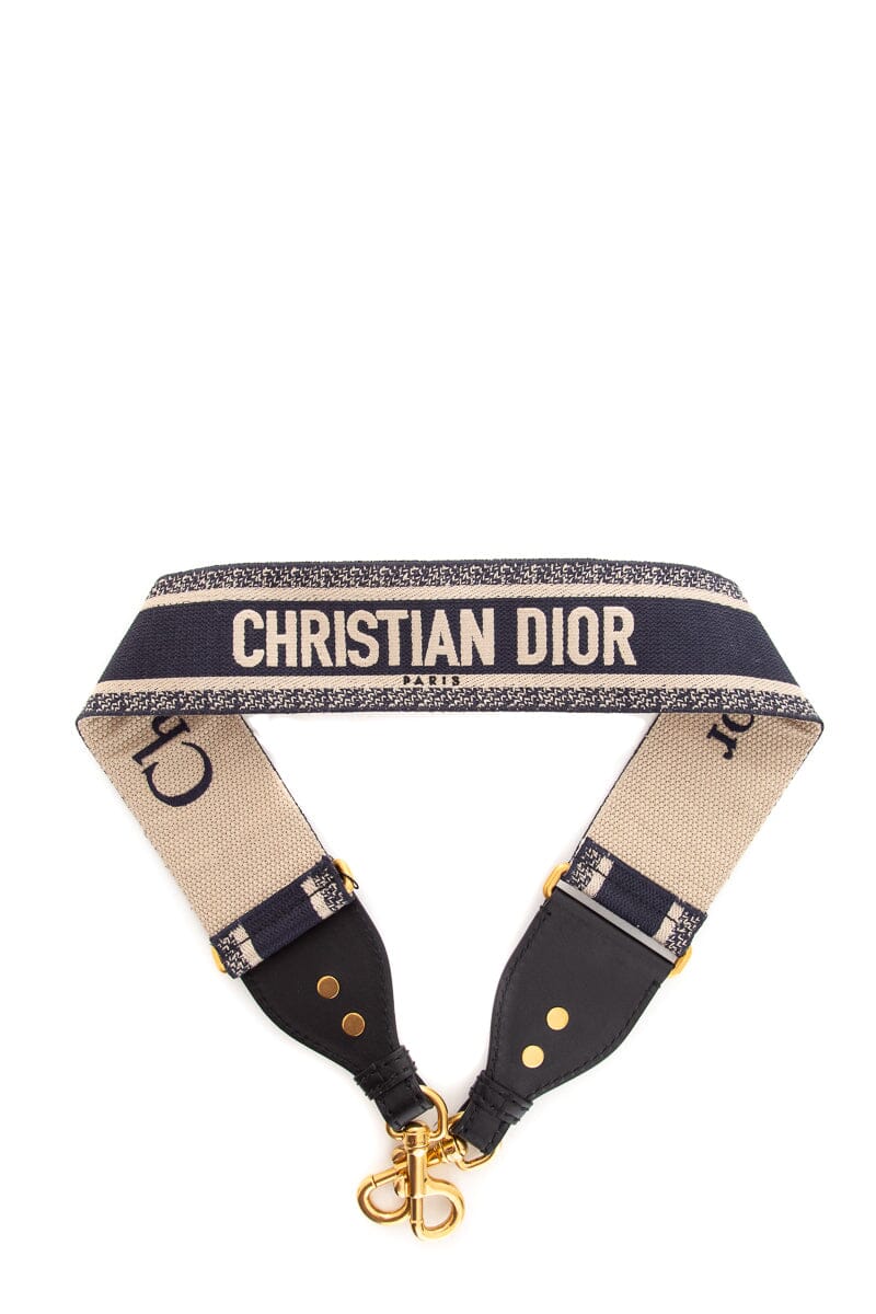 Dior Handbag Wide Strap with Hardware Gold Navy Logo