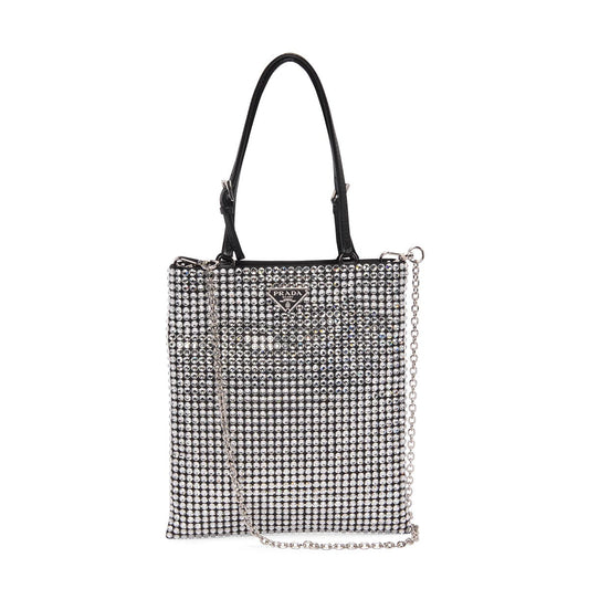 Prada Crystal Tote Bag Satin Black Mini