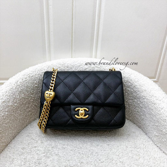 Chanel [Local Set - 2023] Heart Adjustable Chain Mini / Small Flap Bag in Black Caviar and AGHW (Model: )