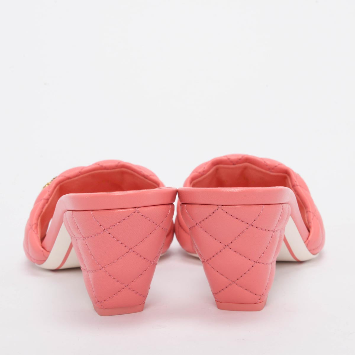 Chanel Coral Quilted Lambskin Textured CC Mules 40 Shoes