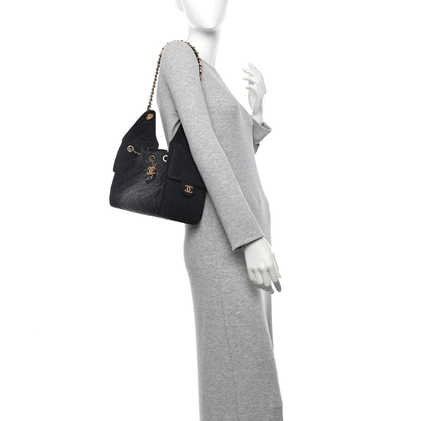 Washed Denim Quilted Small 25 Handbag Black Refined