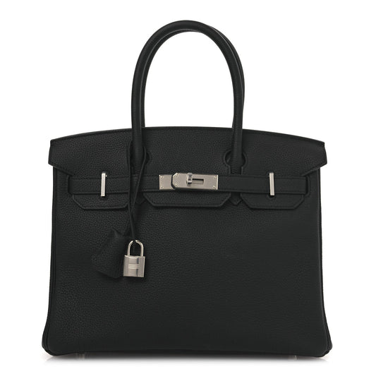 Hermes Togo Birkin Handbag Black Travel Bag 30 Black 1743304