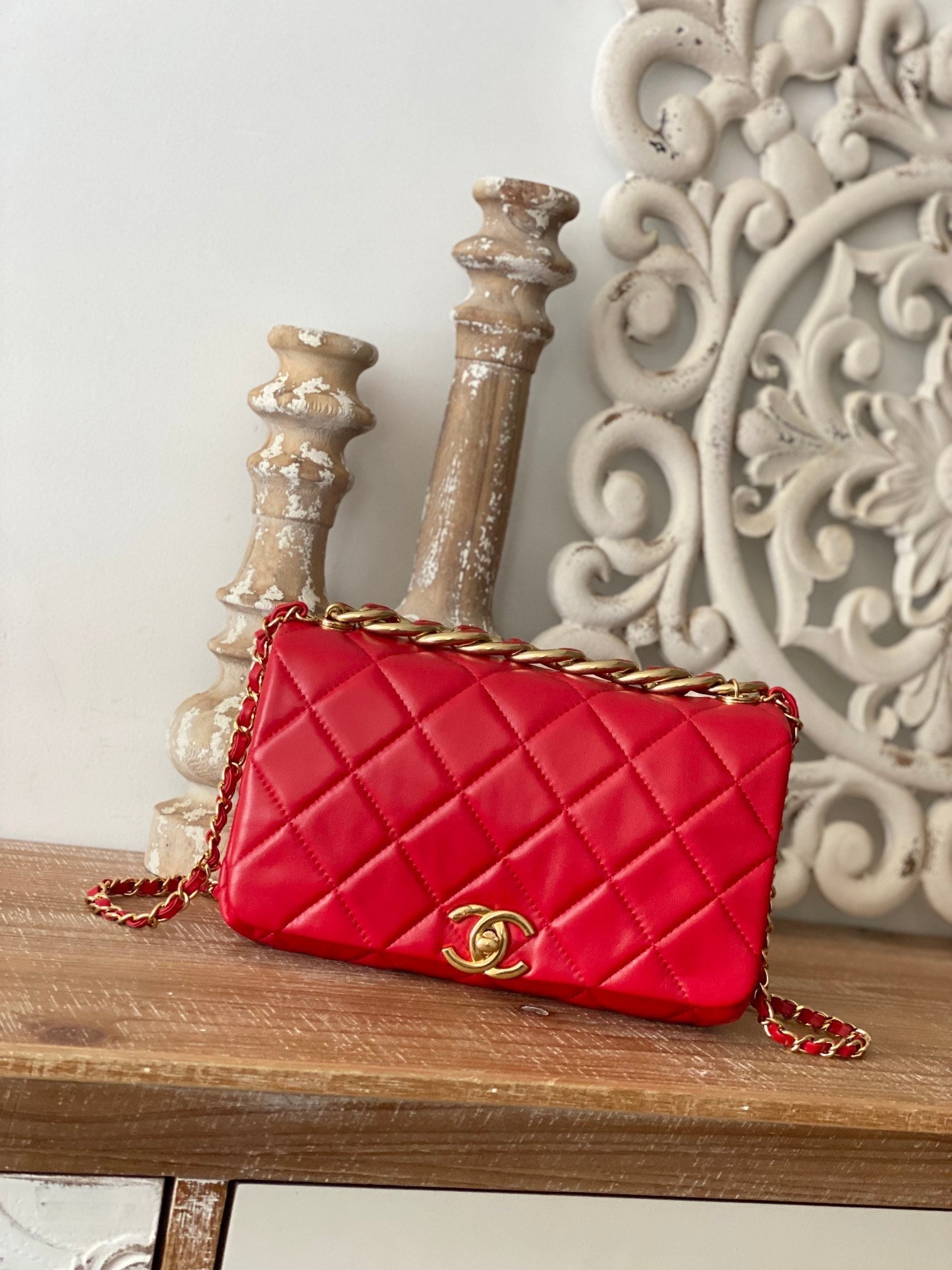 CHLLarge 23cm 9in Red Flap Handbag