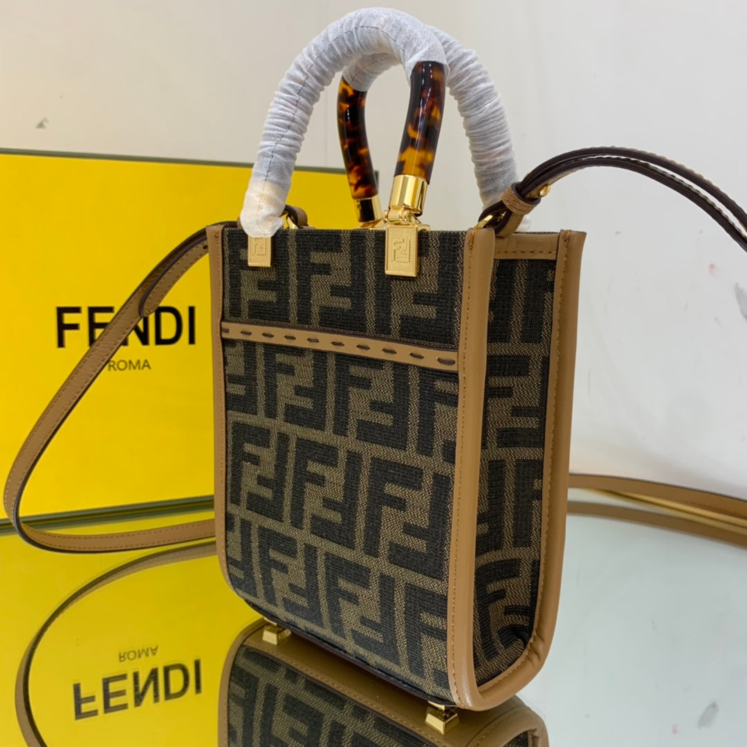 Fendi Sunshine Shopper Ff Fabric Brown Mini Tote Bag Bag 13Cm5In