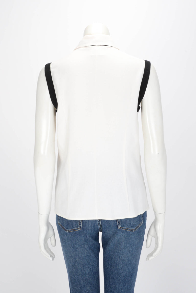Chanel Ecru & Black Crepe Detail Trim Top FR 40 Accessory