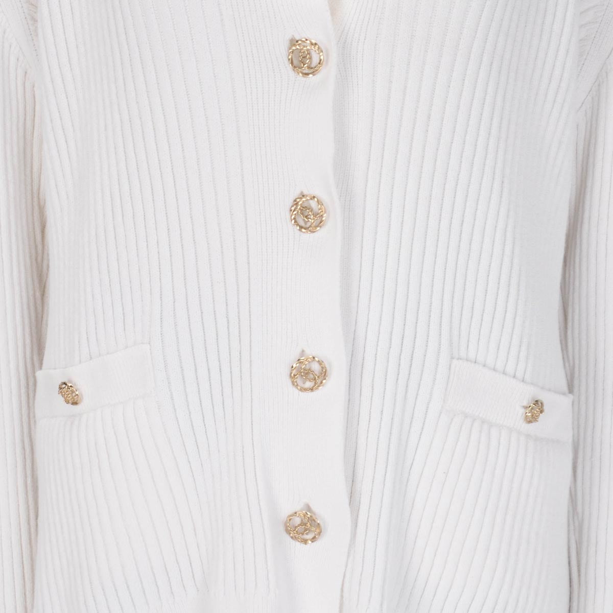 Chanel White Ribbed Cotton CC Long Cardigan FR 50 Apparel