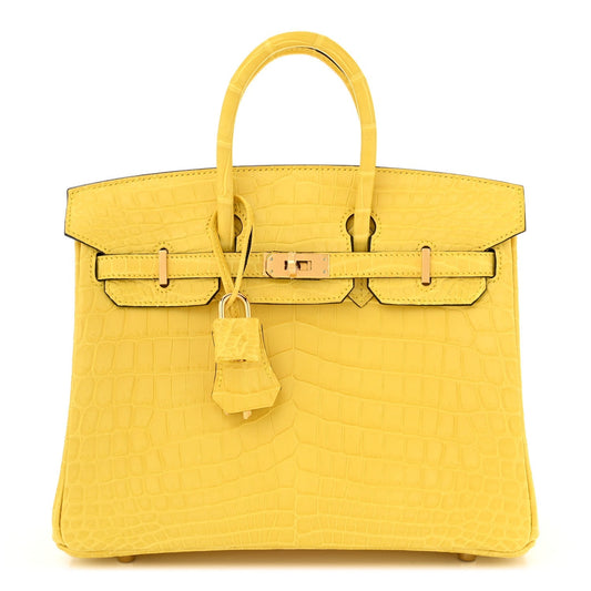 Hermes Matte Niloticus Crocodile Birkin Mimosa Handbag Travel Bag