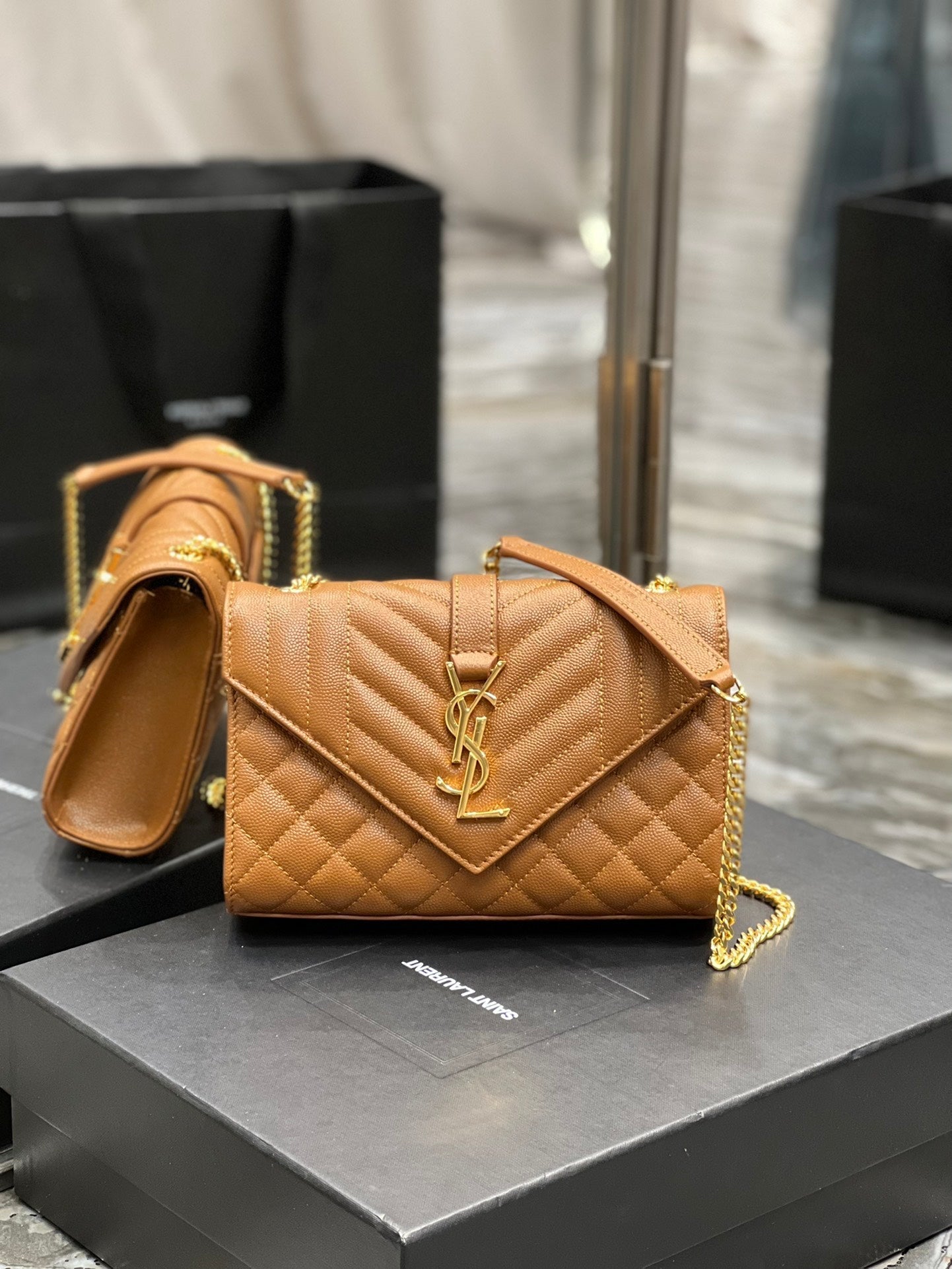 YSL Saint Laurent Dark Natural Mix 8in 21cm Matelasse Small Travel Bag