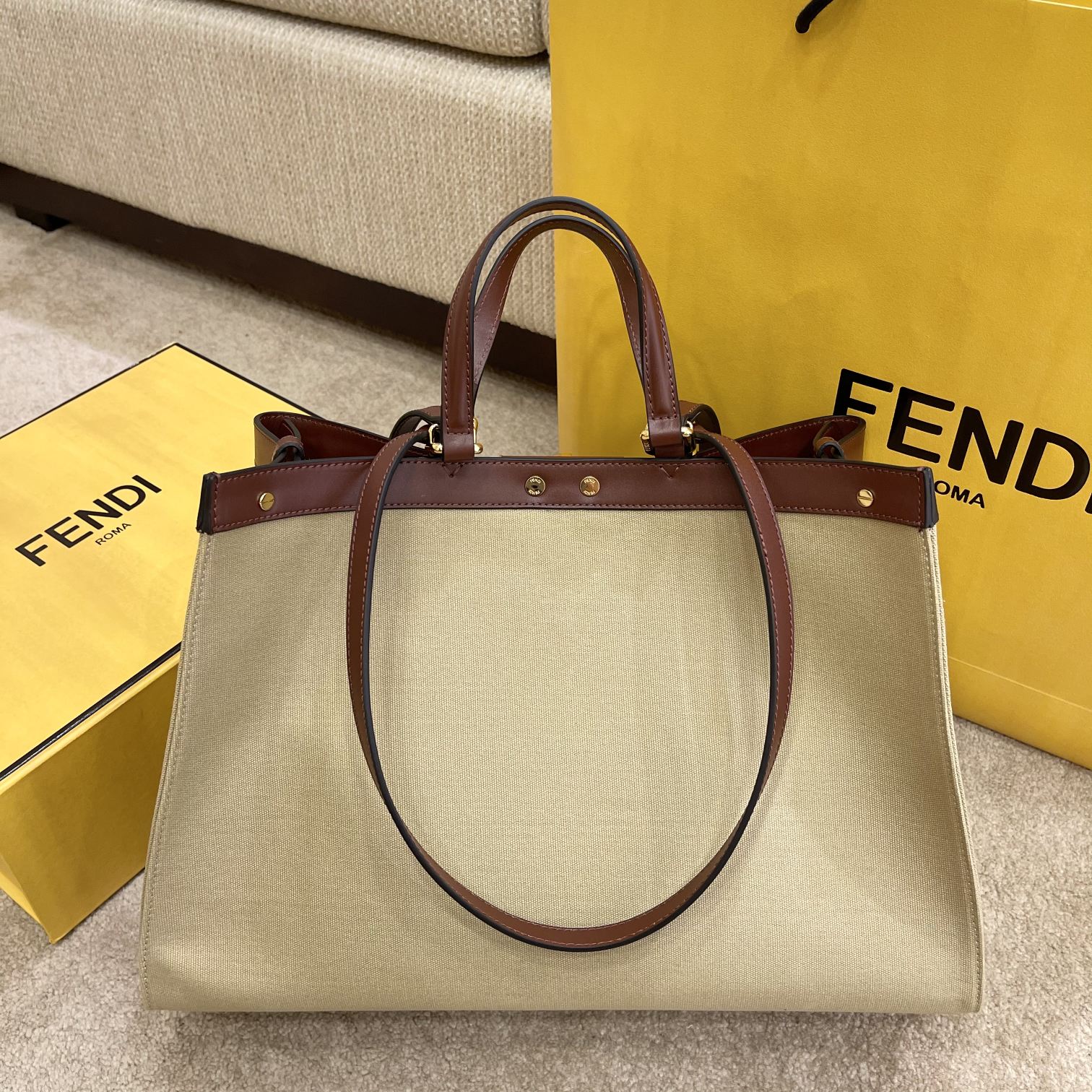 Fendi Ff Canvas Beige Shoulder Bag