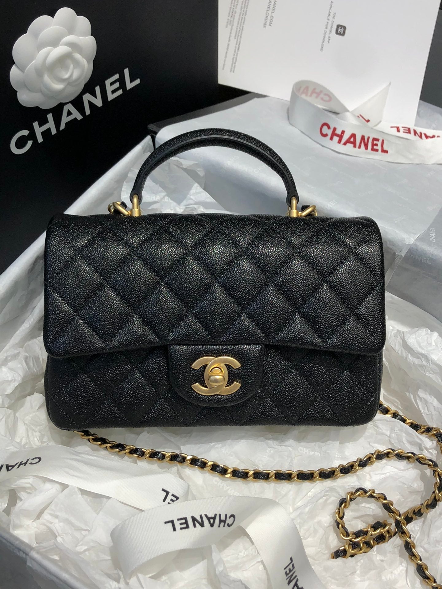 CHLMini 7.8in 20cm Black Flap Top Handle Mini Bag