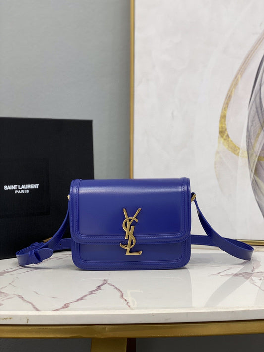 YSL Saint Laurent Solferino Box 7in 19cm Blue Navy Small Satchel Bag