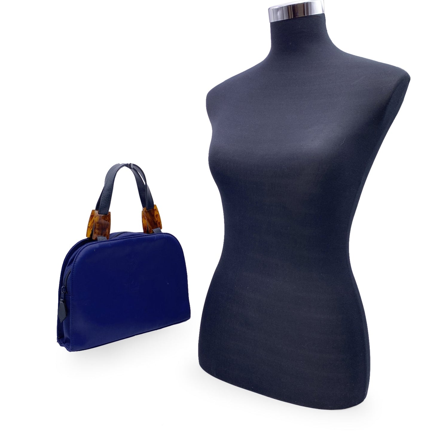 YSL Saint Laurent Ysl Saint Laurent Blue Canvas Ysl Logo Satchel Leather Satchel Bag