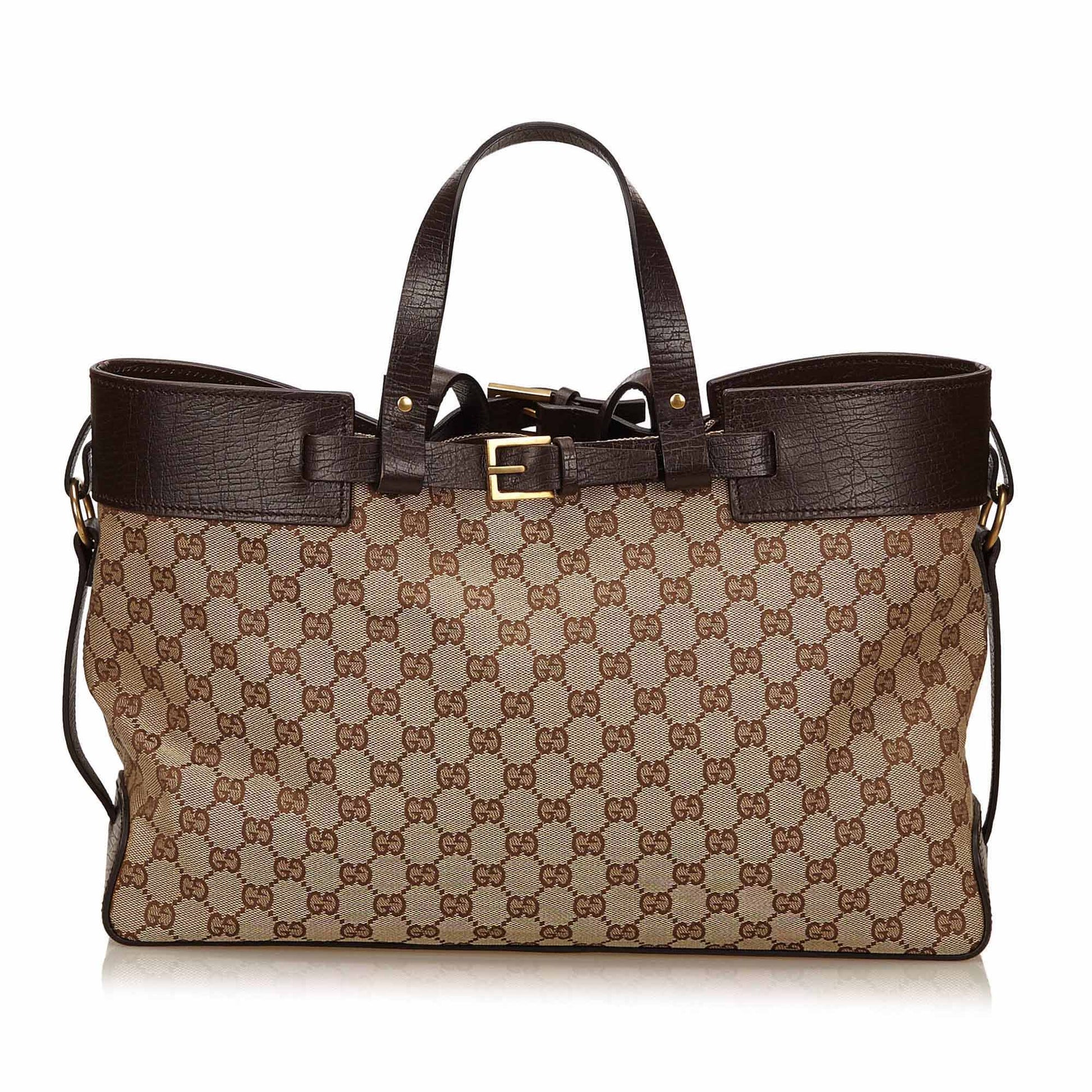 Gucci Double Buckle Tote Bag Canvas Monogram