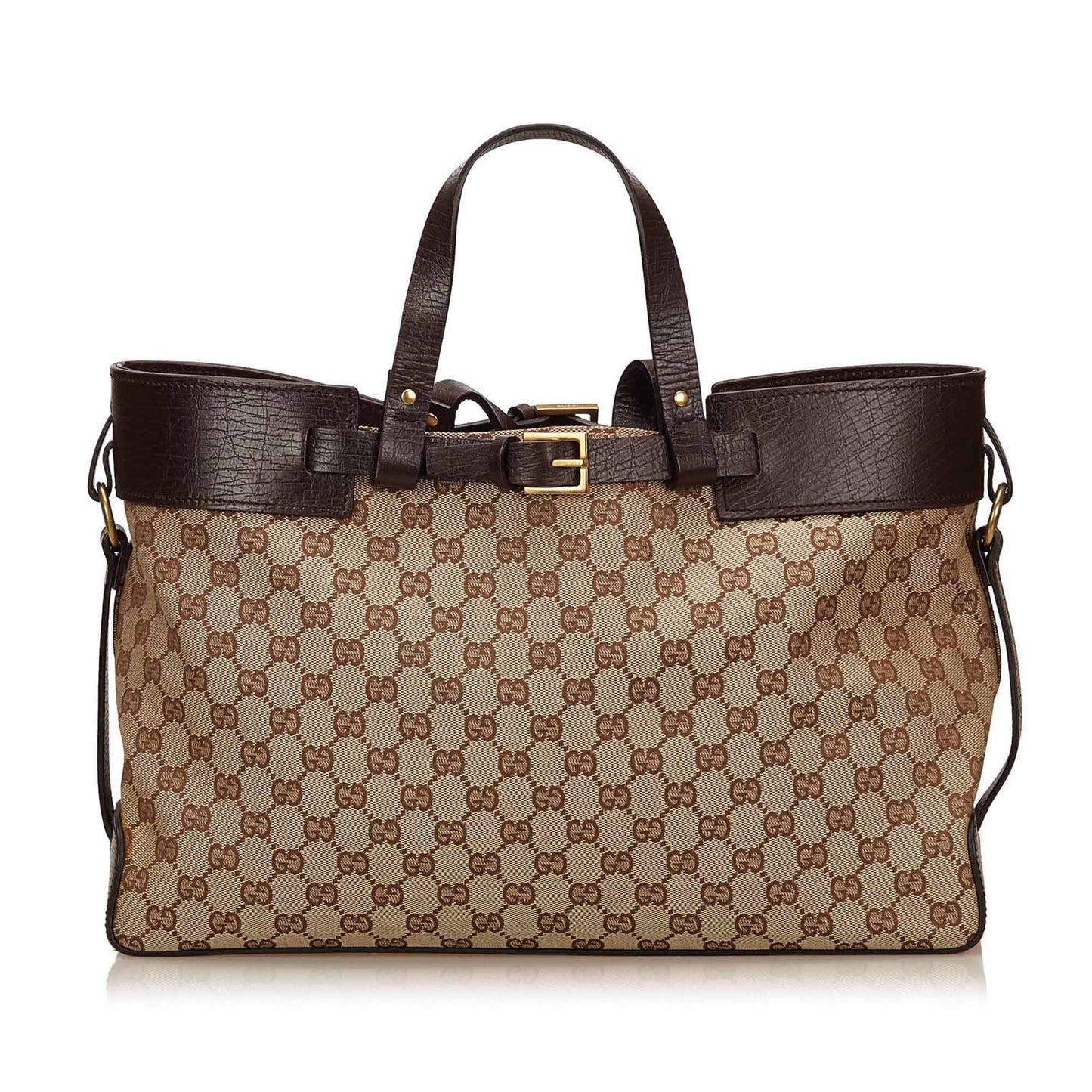 Gucci Double Buckle Tote Bag Canvas Monogram